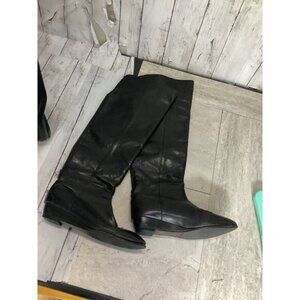Vibrant Women's Black Leather Cuff Slouch Pointed Boots Size 8.5